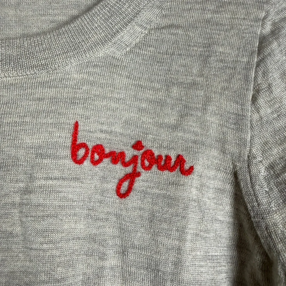 J. Crew 100% Tippi Merino Wool Sweater Bonjour French Gray 3/4 Sleeves Sz Small